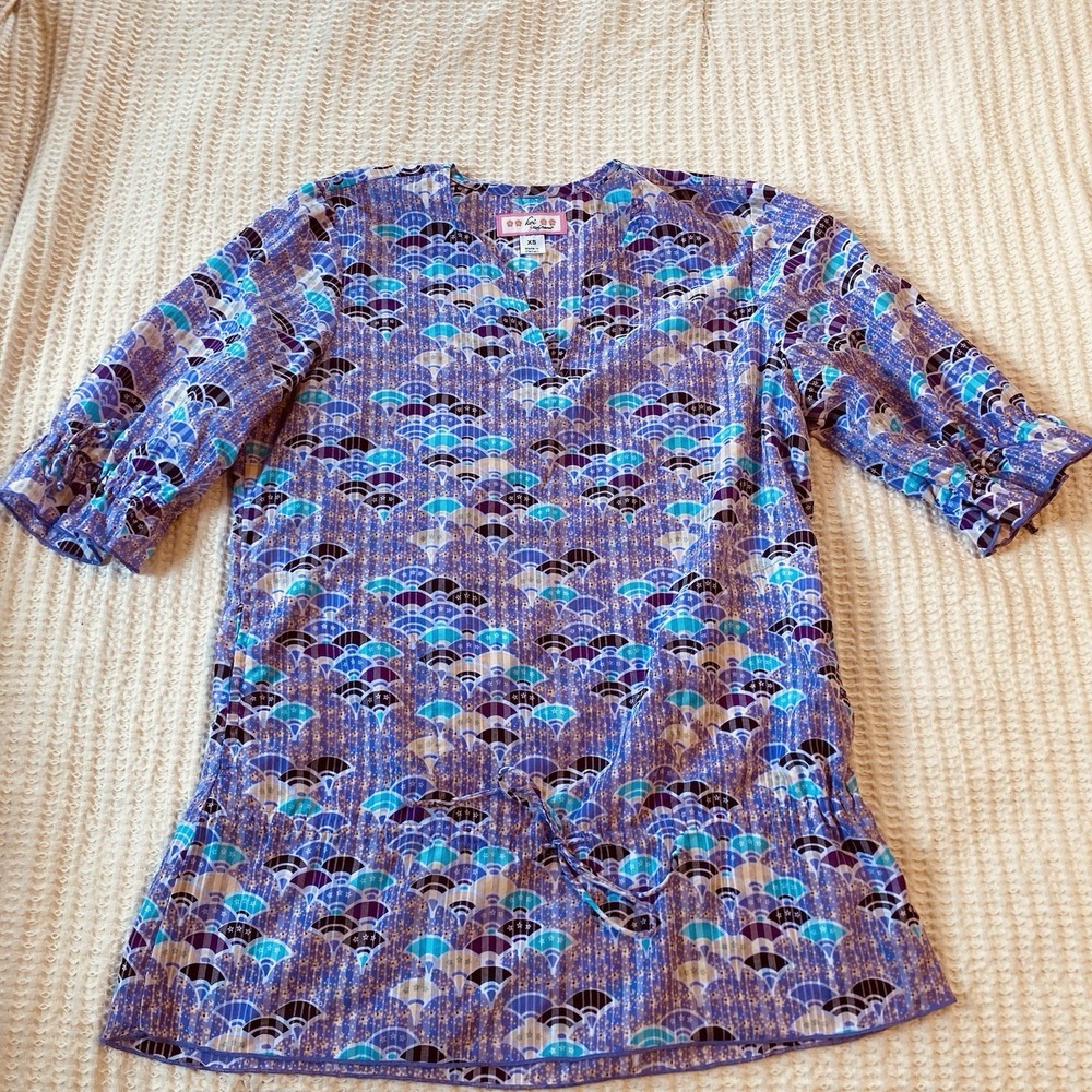 KOI by Kathy Peterson Womens XS Scrub Top Multicolor Flowers Mock Wrap